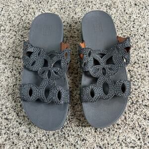 Fitflop Elora Crystal Sandals Womens 7 Wedge Heel Pewter Embellished Slide